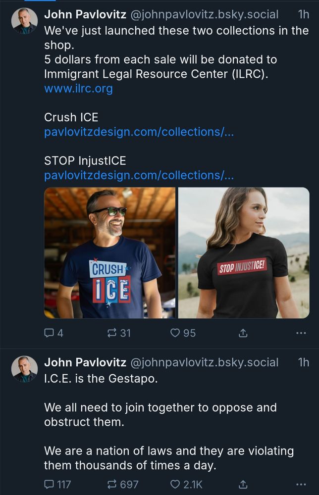 john pavlovitz making a true post that ice is the gestapo and we need to oppose them but minutes later posts a link to his website to sell 25 dollar "crush ice" shirts with only 5 dollars going to immigrants defense fund 