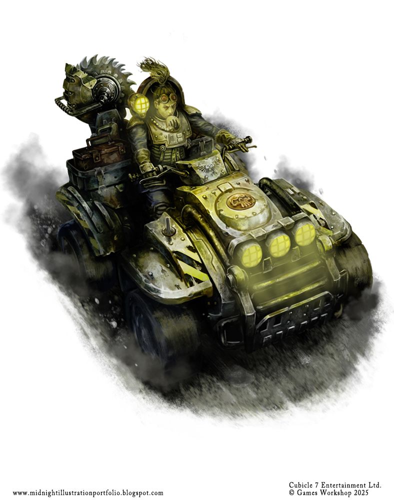 A hive dweller heads to work, likely as a miner, on her quadbike.