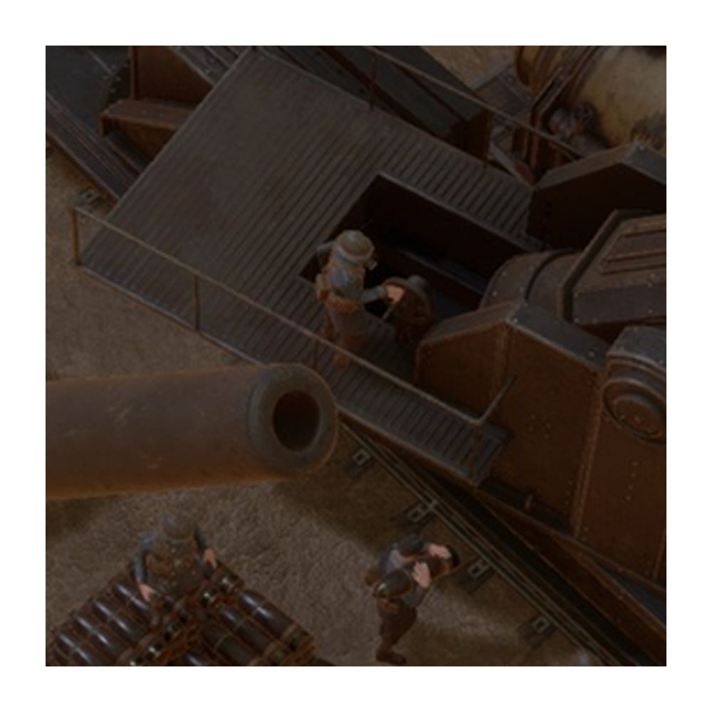 Zoom in a screen showing an RSC (rail storm gun) from Foxhole. It is held by the KRGG (Warden) and shoots at the colonial bad guys.