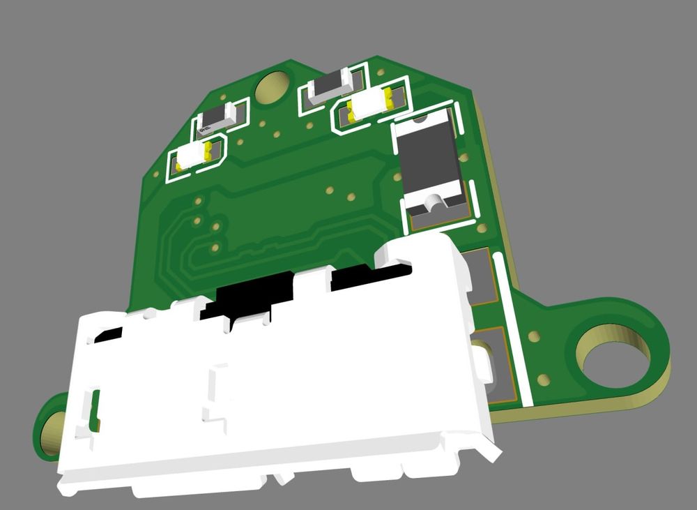 Render of a small circuit board with a micro USB3 connector on it
