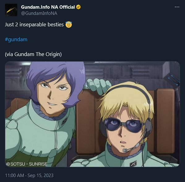[pic of Char and Garma from The Origin] "Just 2 inseparable besties 😇"