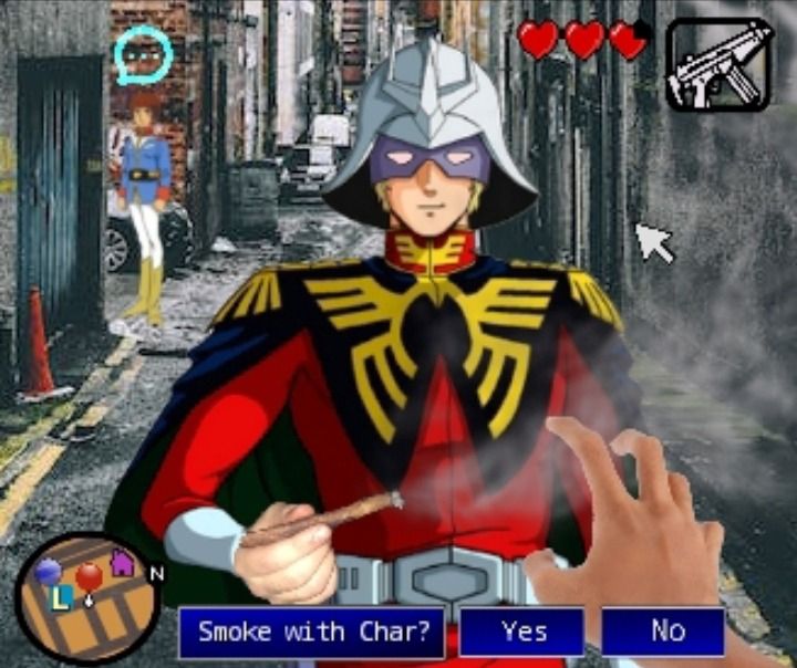 a "video game" style image asking you if you want to Smoke with Char. He's holding a blunt