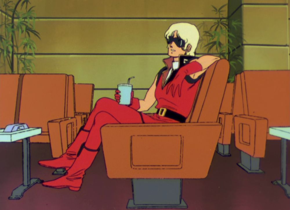 Zeta Gundam screenshot. Quattro smiling.