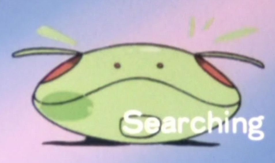 flat Haro from the first Zeta Gundam OP and the word "Searching"