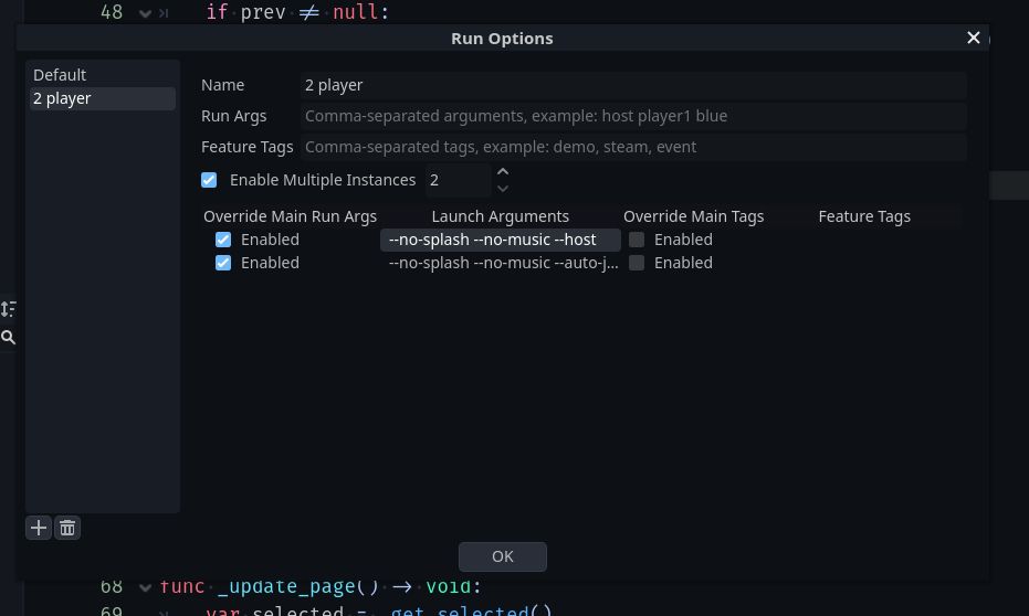 A window displaying various launch settings for the game