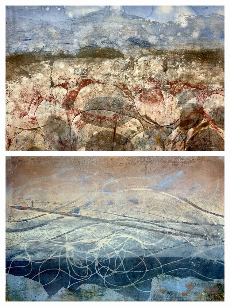 Two monotypes of landscapes/seascapes