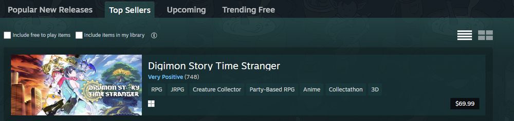 Digimon Story Time Stranger is currently the top seller on Steam