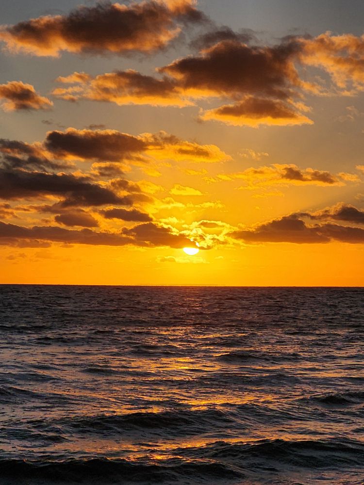 Photo of a very yellow sunset over the ocean.