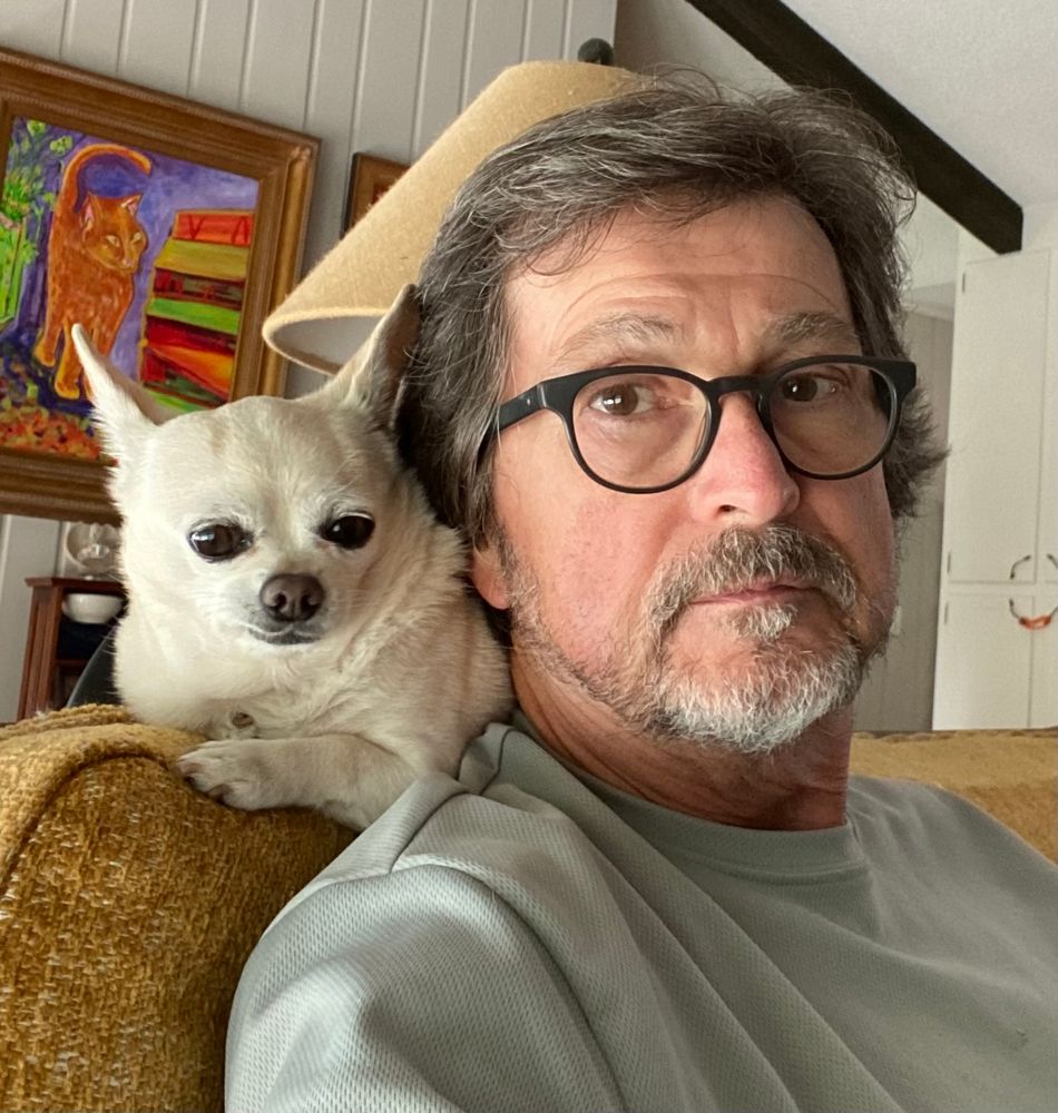 Chihuahua acts as a pillow while man sits on futon.