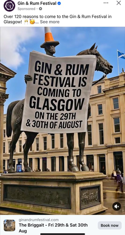 A bad AI advert of the Wellington statue in Glasgow