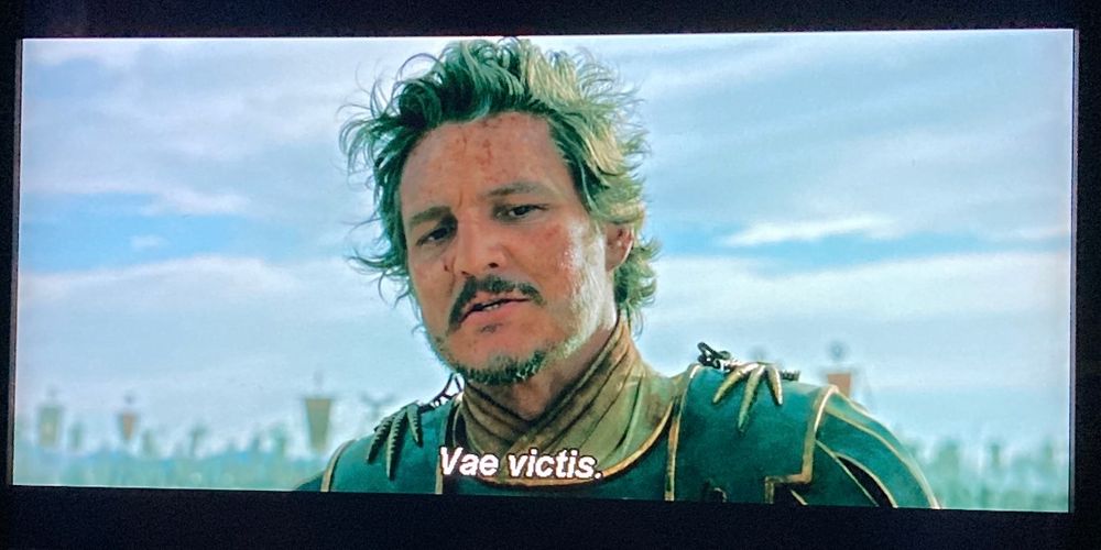 Gladiator II scene with subtle “Vae Victus”