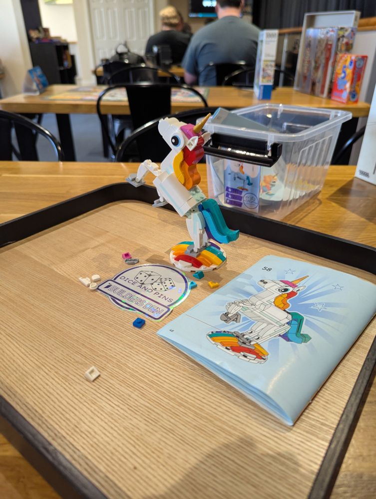 Photo of completed Magical Unicorn lego set. 