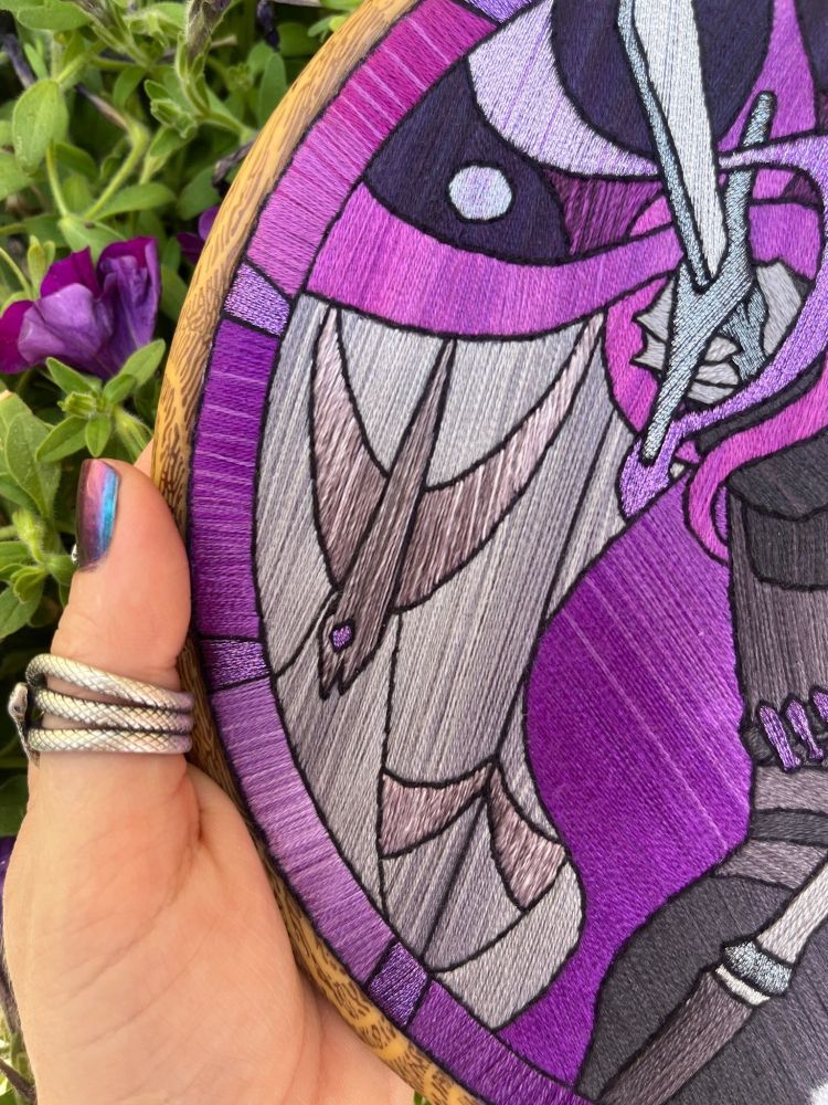 Another photo close up of the embroidery stitching showing a different area of the hoop