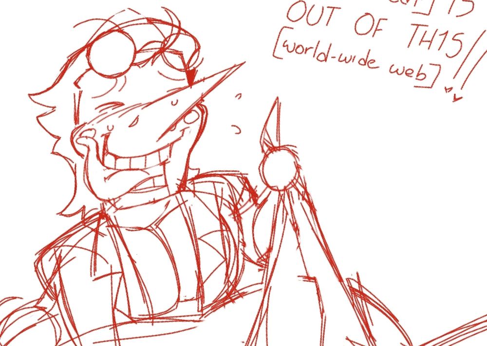 A heavily sketchy, suggestive cropped work-in-progress of Spamton G. Spamton pulling on something. He seems to be having a good time.