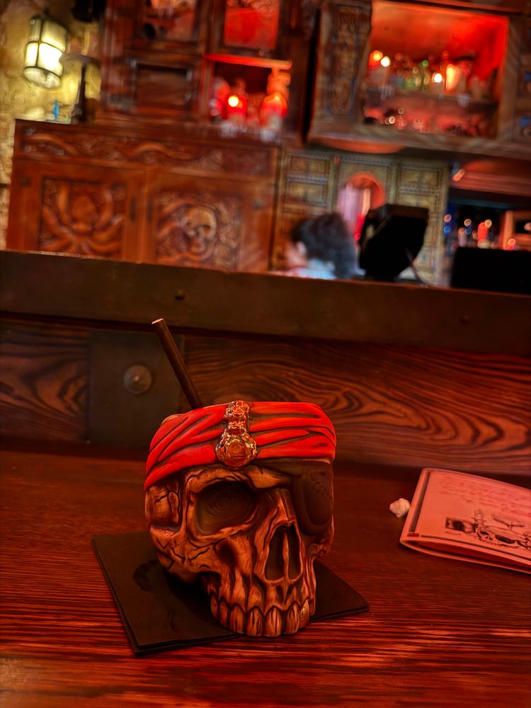 Skeleton mug on a bar counter 
