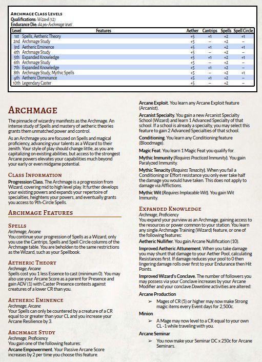 This image displays the intro to the Archmage, one of the most powerful classes in the game. This is a natural fit for a Wizard, taking them into higher-tiers of Spells, and allowing them to become masters of the Arcane Magic Origin.

Don't fuck with an Archmage, the saying goes.