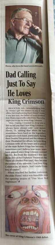 “Dad Calling Just To Say He Loves King Crimson”