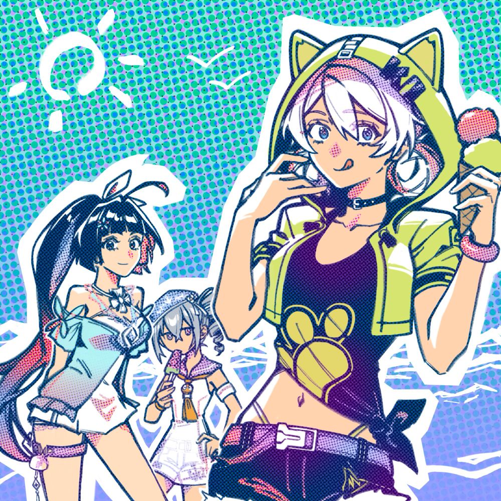 Fanart of Kiana, Mei and Bronya in summer outfits
