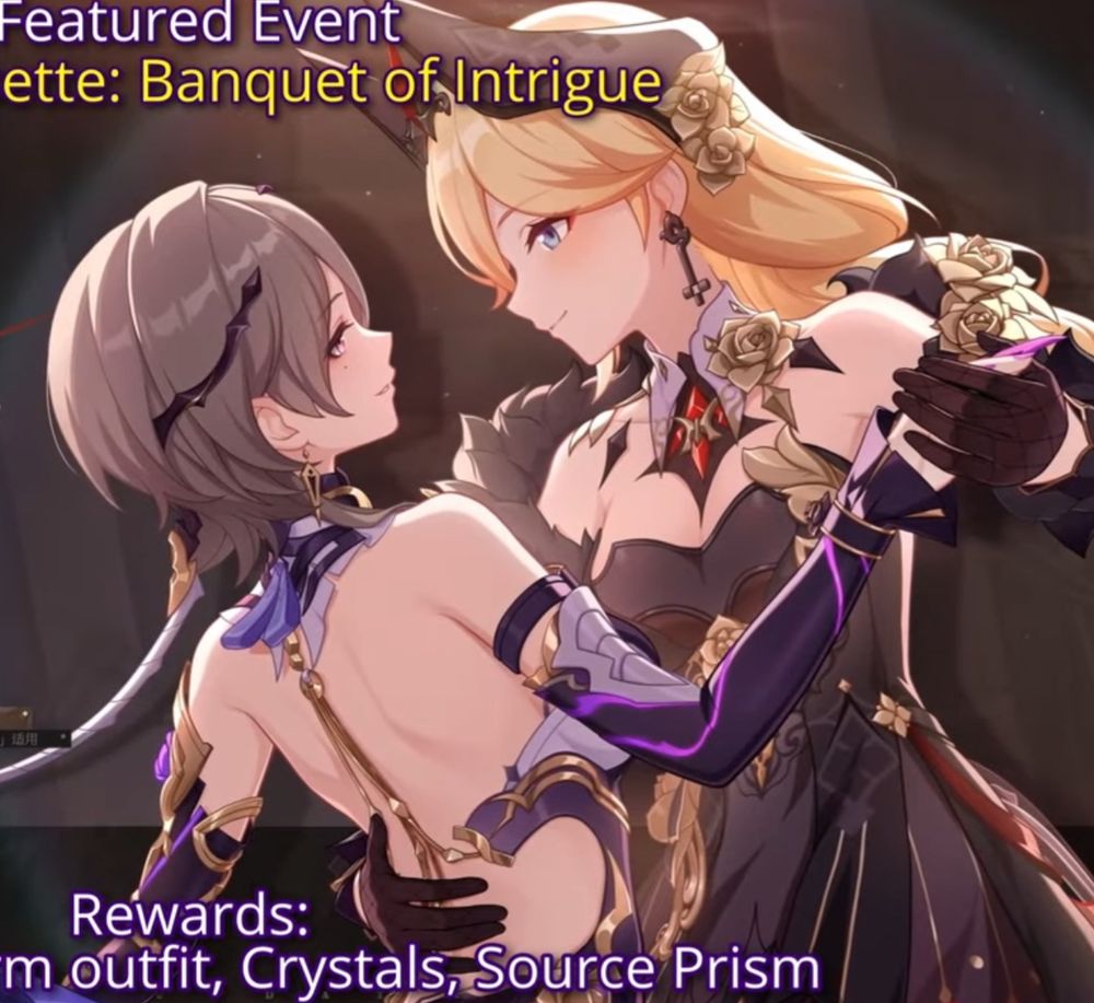 Durandal in her 5* PE outfit and the new Rita dancing together as the promo art for HI3’s version 8.6 featured event