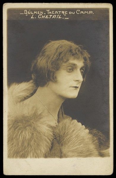  A French prisoner of war, identified as L. Chetail, posed wearing a fox-fur wrap at Dülmen