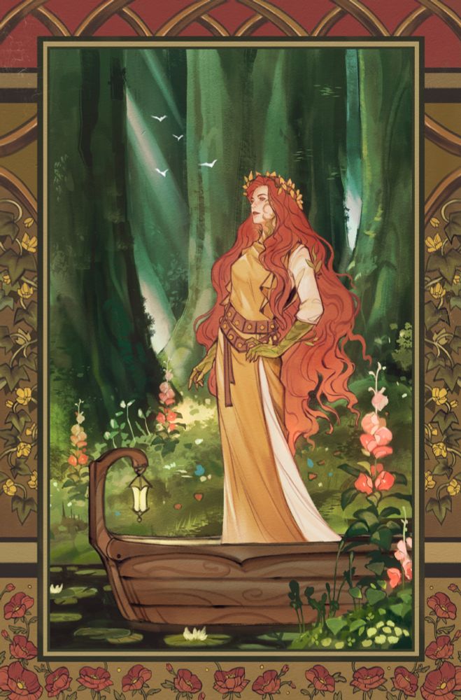 Poison Ivy comic cover art of Ivy in a boat, floating through a forest. 