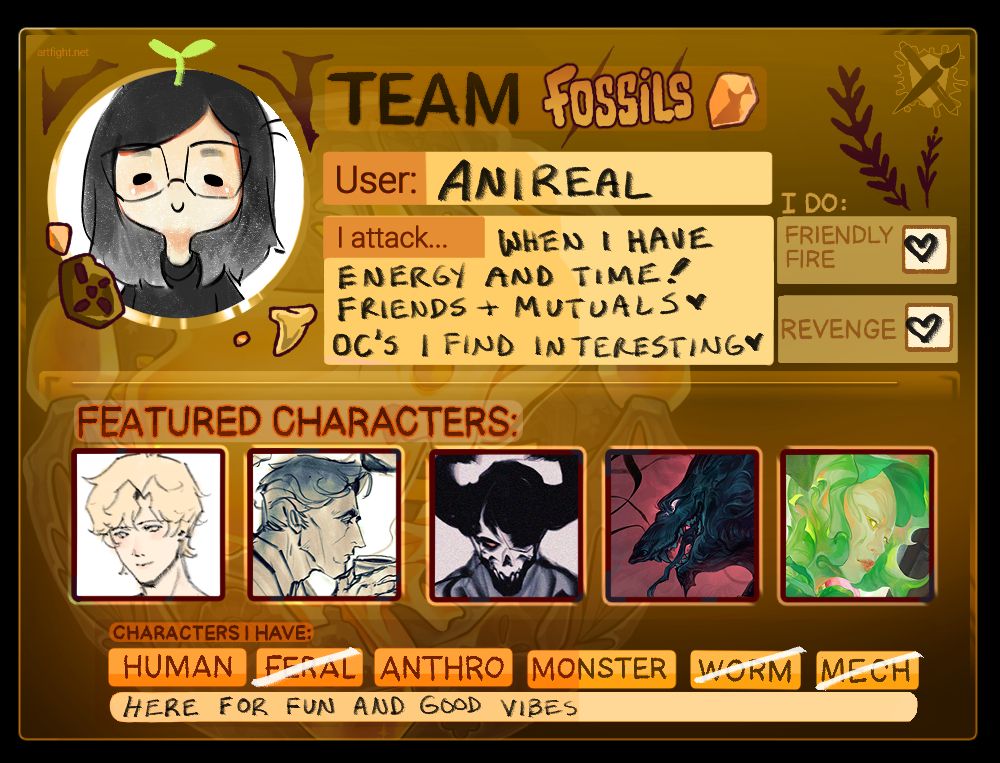 Artist information card for the online Art Fight event. 