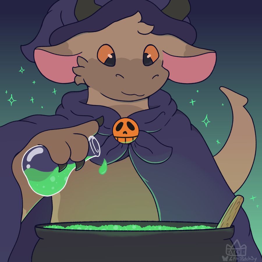 Rackell brewing a potion