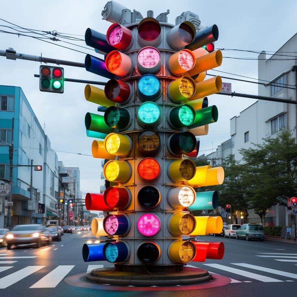 Traffic light with dozens of lights 