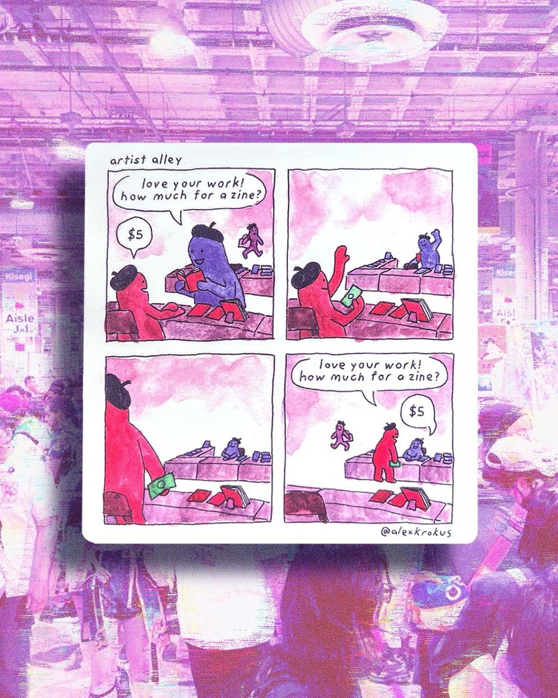 sticker version of the beloved Alex Krokus comic “artist alley”