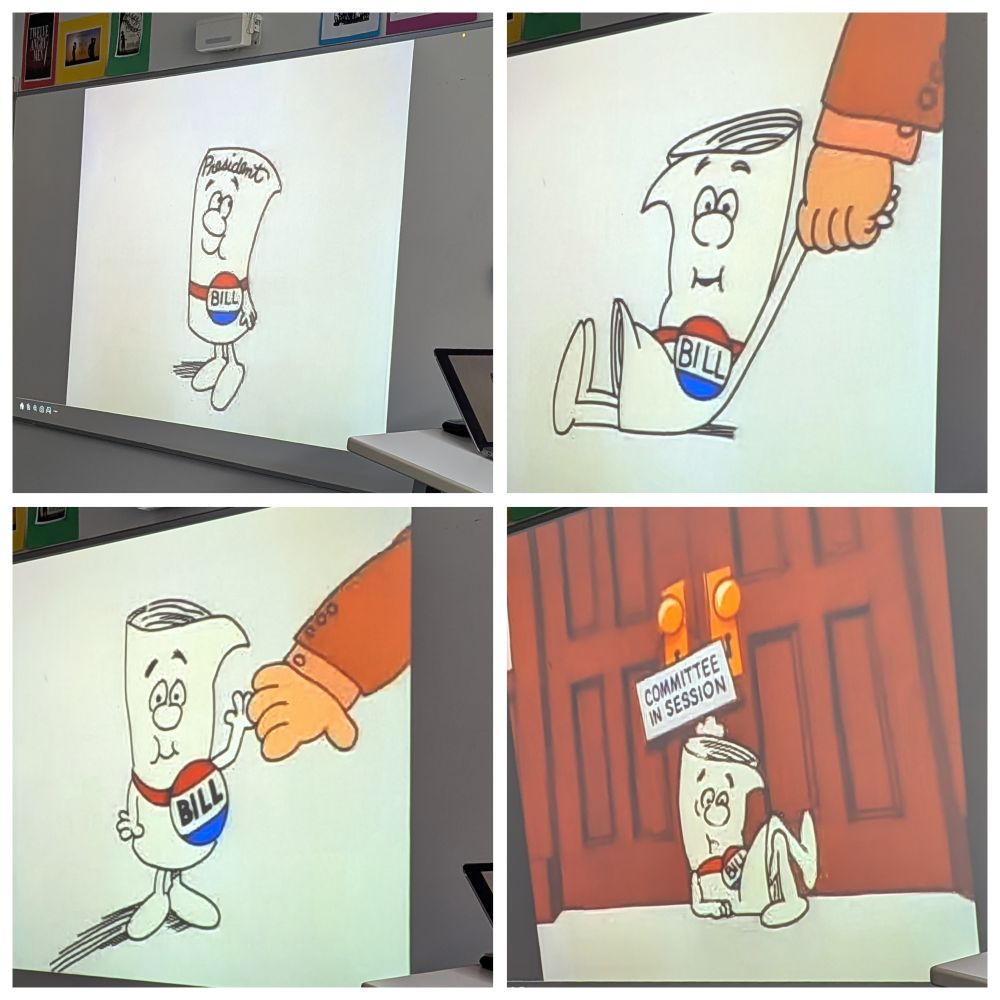 A collage of four stills from the classic video "I'm just a bill."