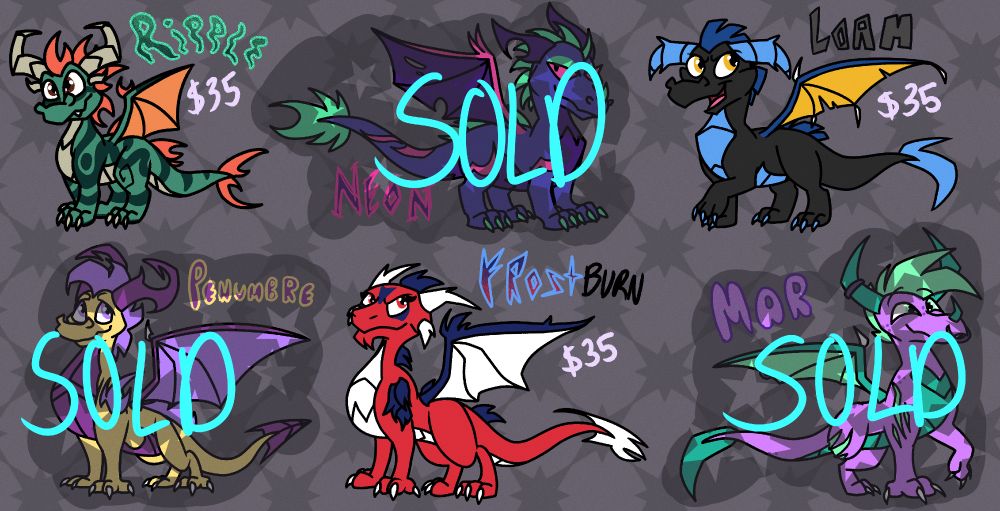 a page of six legend of spyro-themed adopts.