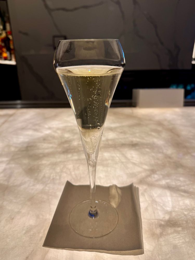 A glass of champagne 
