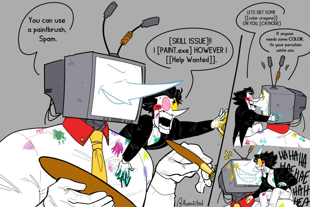 spamton and tenna post events of chapter 3 painting on a wall.