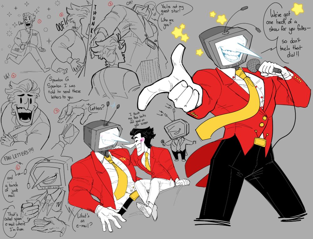 a collection of doodles of Mr. Ant Tenna from Deltarune chapter 3
