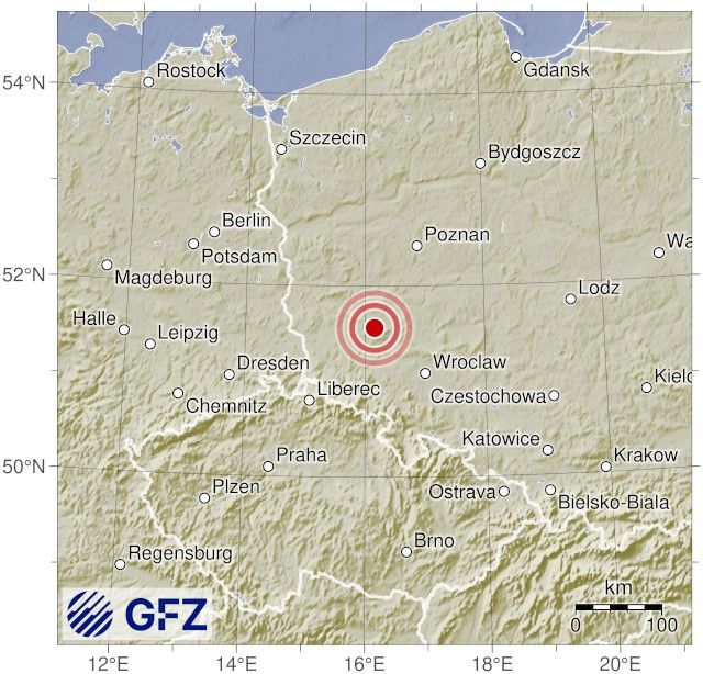 Map showing the earthquake of 2025-10-12 in Poland