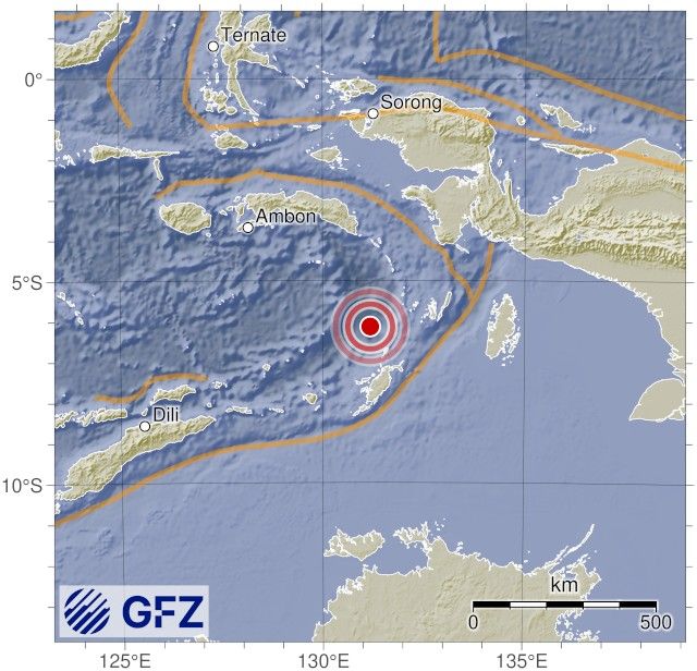 Map showing the earthquake of 2025-07-14 in Tanimbar Islands Region, Indonesia