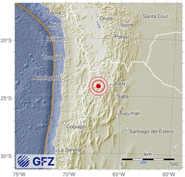 Map showing the earthquake of 2025-11-18 in Chile-Argentina Border Region
