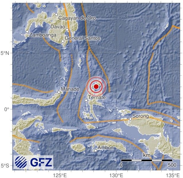 Map showing the earthquake of 2025-10-06 in Halmahera, Indonesia