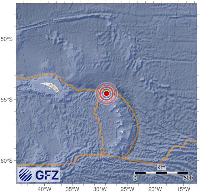 Map showing the earthquake of 2025-10-10 in South Sandwich Islands Region