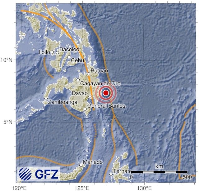 Map showing the earthquake of 2025-10-14 in Philippine Islands Region
