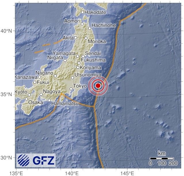Map showing the earthquake of 2025-11-25 in Off East Coast of Honshu, Japan