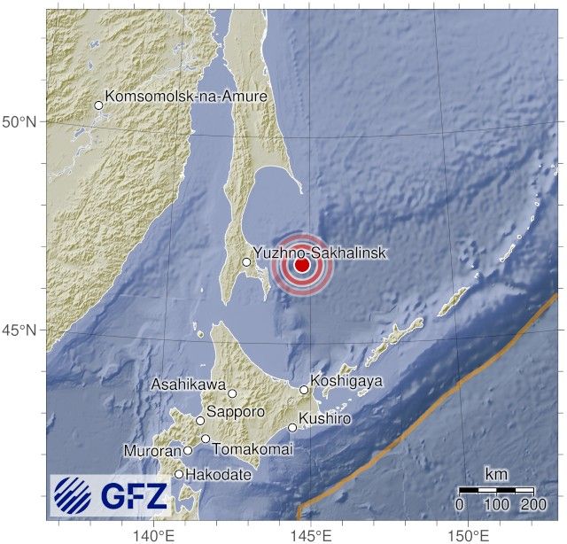 Map showing the earthquake of 2025-11-27 in Sea of Okhotsk