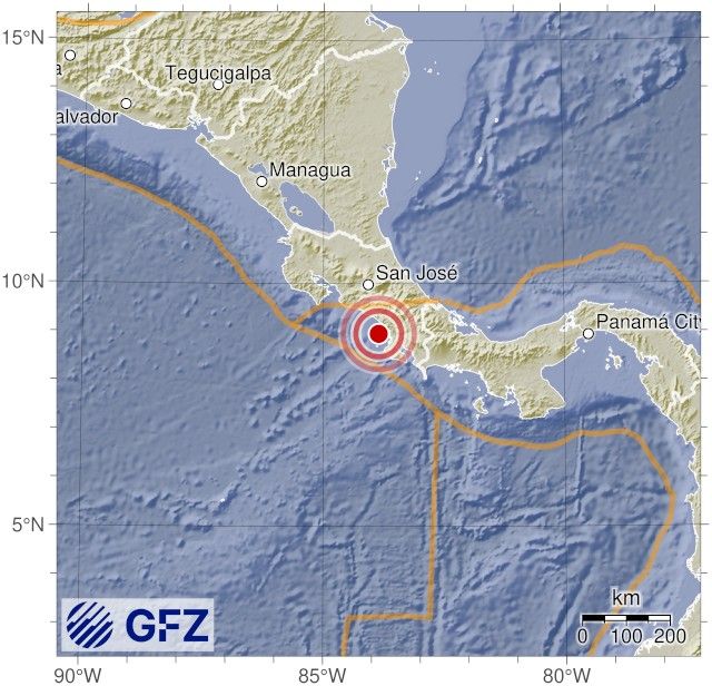 Map showing the earthquake of 2025-11-17 in Off Coast of Costa Rica