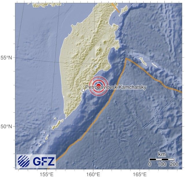Map showing the earthquake of 2025-10-06 in Near East Coast of Kamchatka