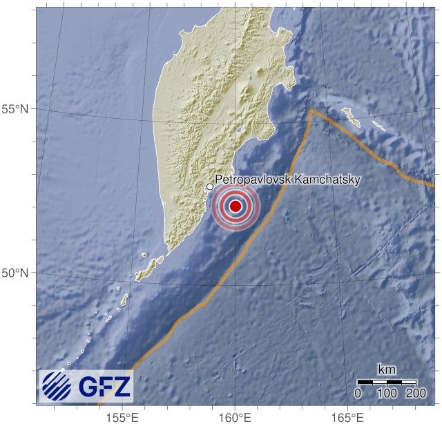 Map showing the earthquake of 2025-11-04 in Off East Coast of Kamchatka