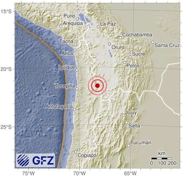 Map showing the earthquake of 2025-11-27 in Chile-Bolivia Border Region