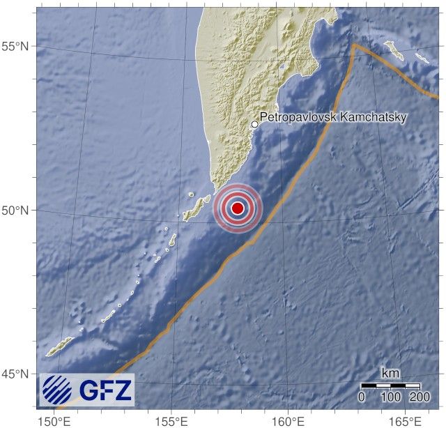 Map showing the earthquake of 2025-08-01 in Kuril Islands