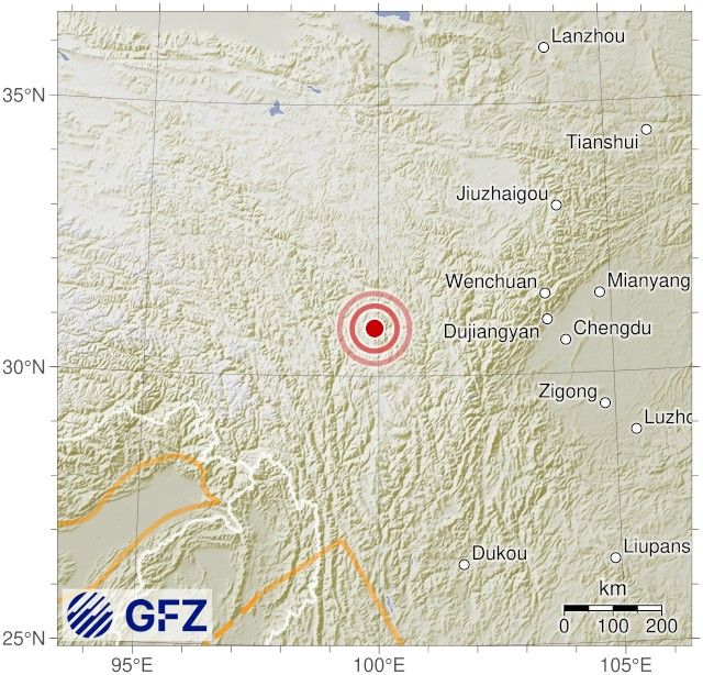Map showing the earthquake of 2025-10-09 in Sichuan, China
