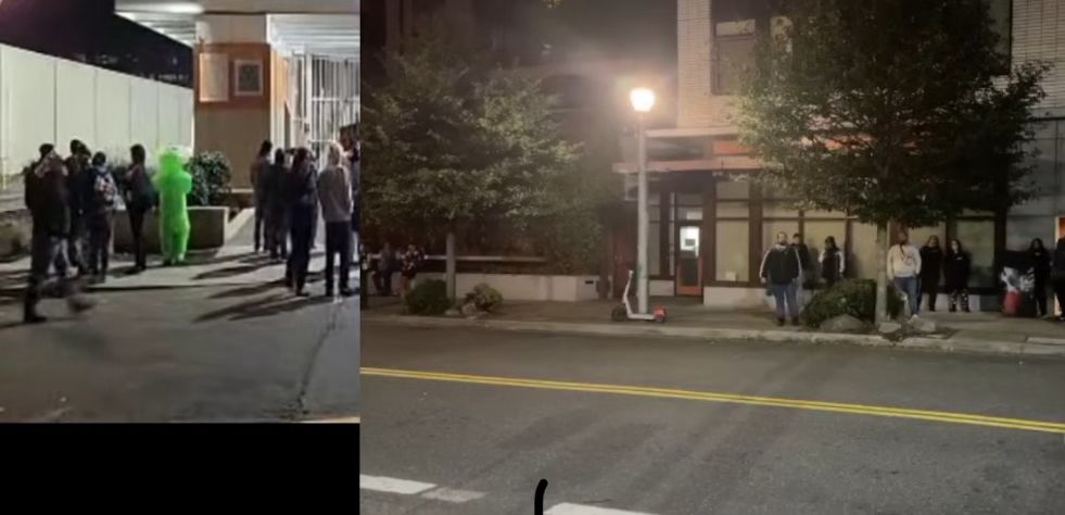 Live stream of Portland ICE facility with about 12 people standing in front and another 12 across the street. October 20, 2025 at 9pm. 