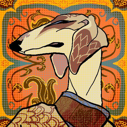 Icon portrait of an anthro Mudhol hound with a colorful background